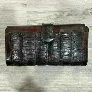 Vintage Eel Skin Shiny Leather Women's Large Wallet BiFold Black Brown